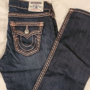 SALE**True Religion Dark Jean's with Peach Stitch